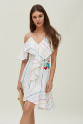 FLOUNCE SHOULDERS DRESS STRIPED POPLIN